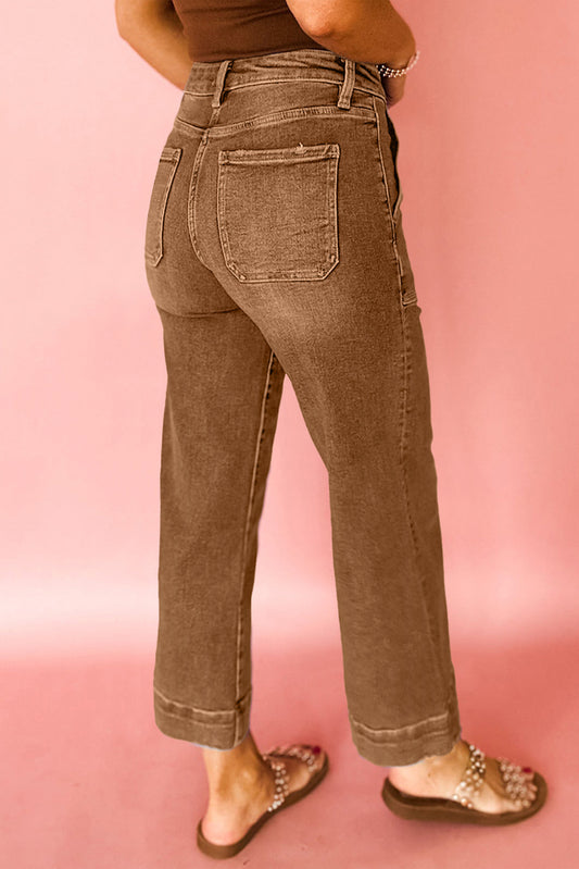 Bruine cropped high rise jeans met wijde pijpen