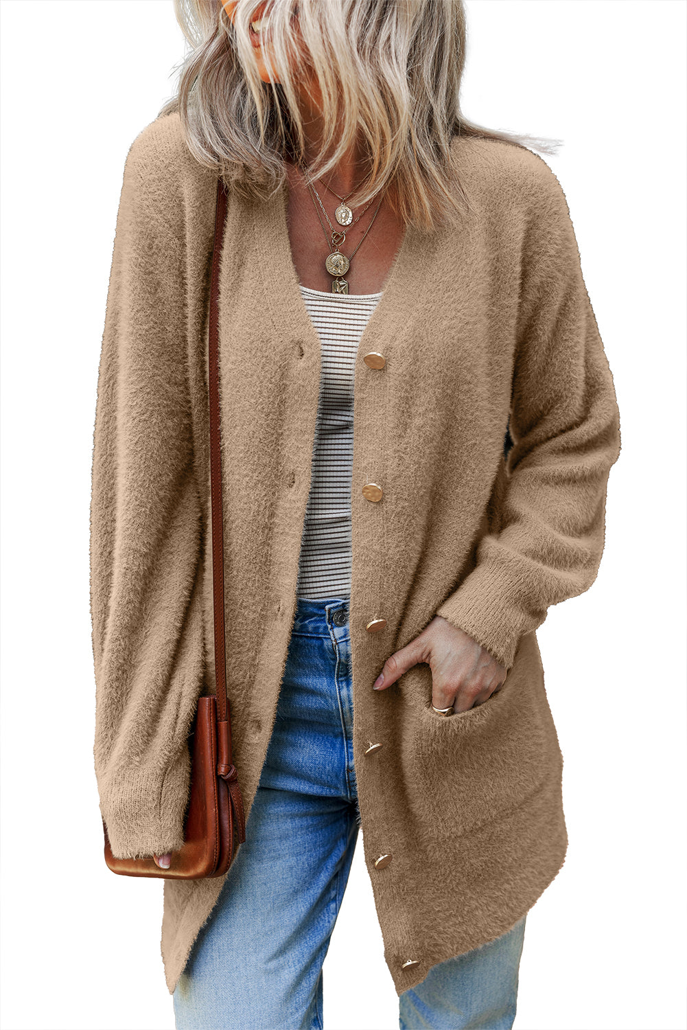 Rookgrijs zacht midi vest met knopen