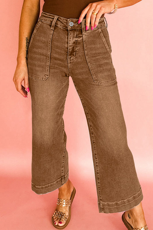 Bruine cropped high rise jeans met wijde pijpen