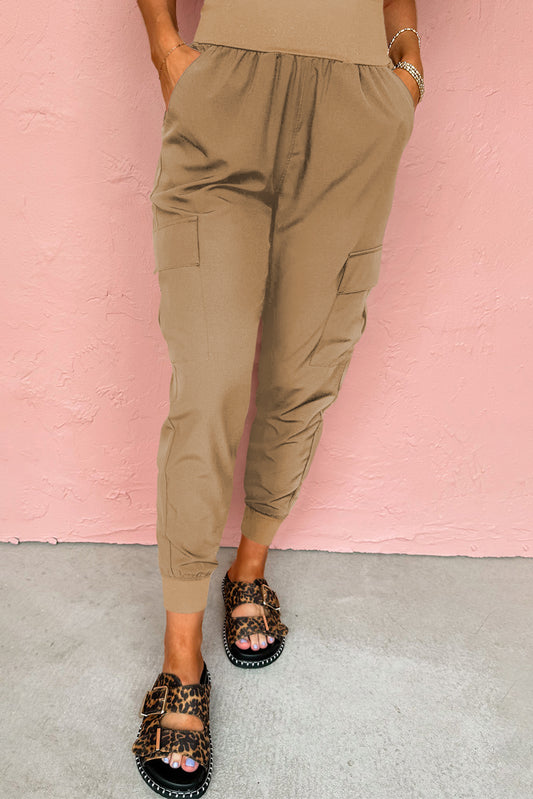 Camel cargo jogger met elastische taille en zakken