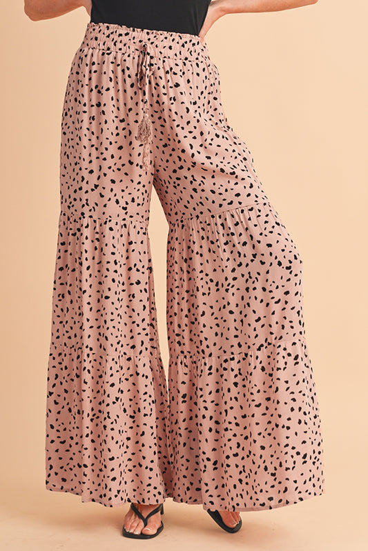 Bruine palazzo broek met dierenprint en wijde pijpen