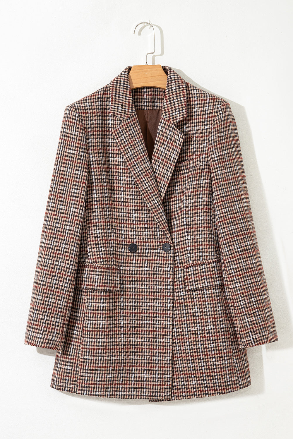 Bruine blazer met pied-de-poule patroon